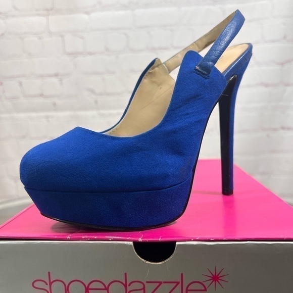 ShoeDazzle microsuede cobalt blue sling back platform pumps in size 6 EUC - Picture 15 of 16